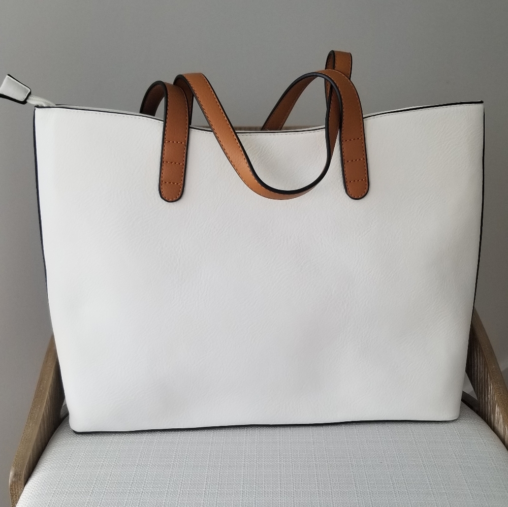 New faux white leather tote